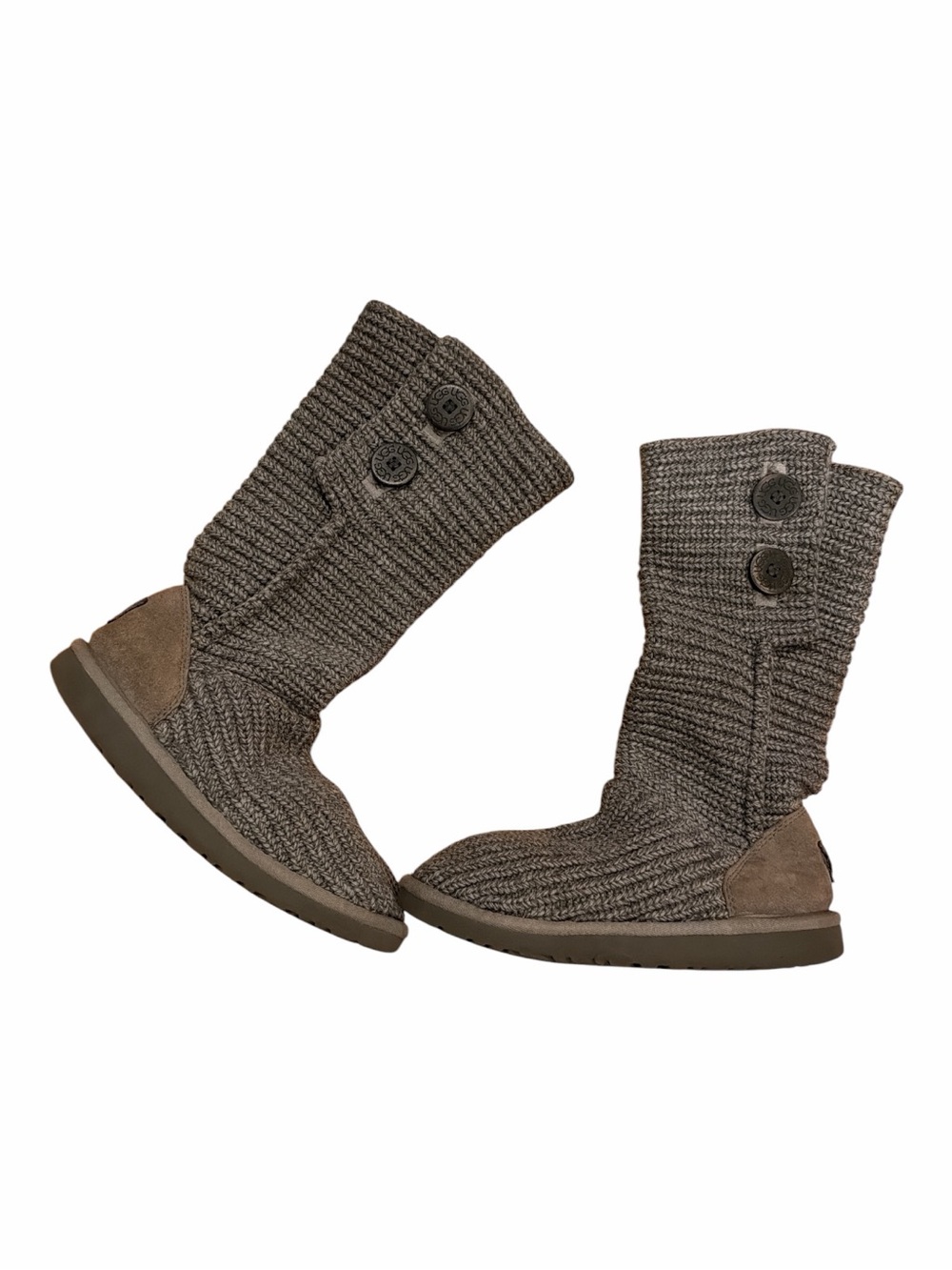 UGG Taupe Knit Button-Accent Moccasin Boots